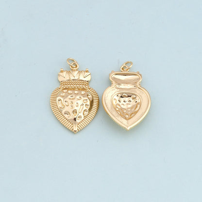 Gold sacred Heart Charms,18K Gold Filled flame sacred heart Pendant,Religious Charm Bracelet Necklace for DIY Jewelry Making 