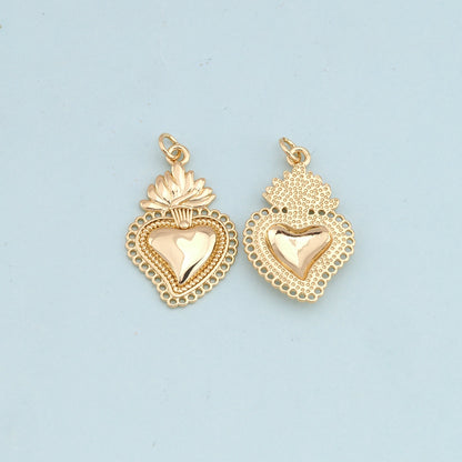 Gold sacred Heart Charms,18K Gold Filled flame sacred heart Pendant,Religious Charm Bracelet Necklace for DIY Jewelry Making 