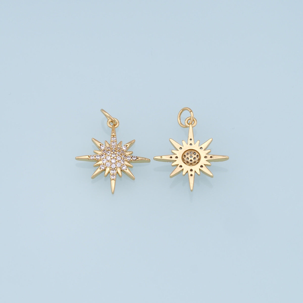 Gold Star Charms,18K Gold Filled Starburst Pendant,CZ North Star Charm Bracelet Necklace for DIY Jewelry Making Supply