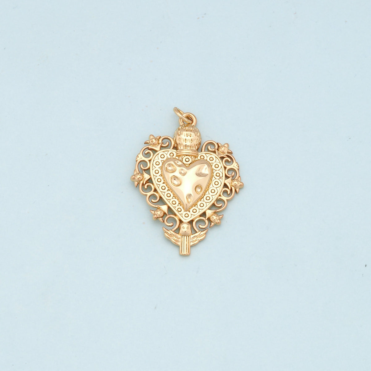 Gold sacred Heart Charms,18K Gold Filled flame sacred heart Pendant,Religious Charm Bracelet Necklace for DIY Jewelry Making 