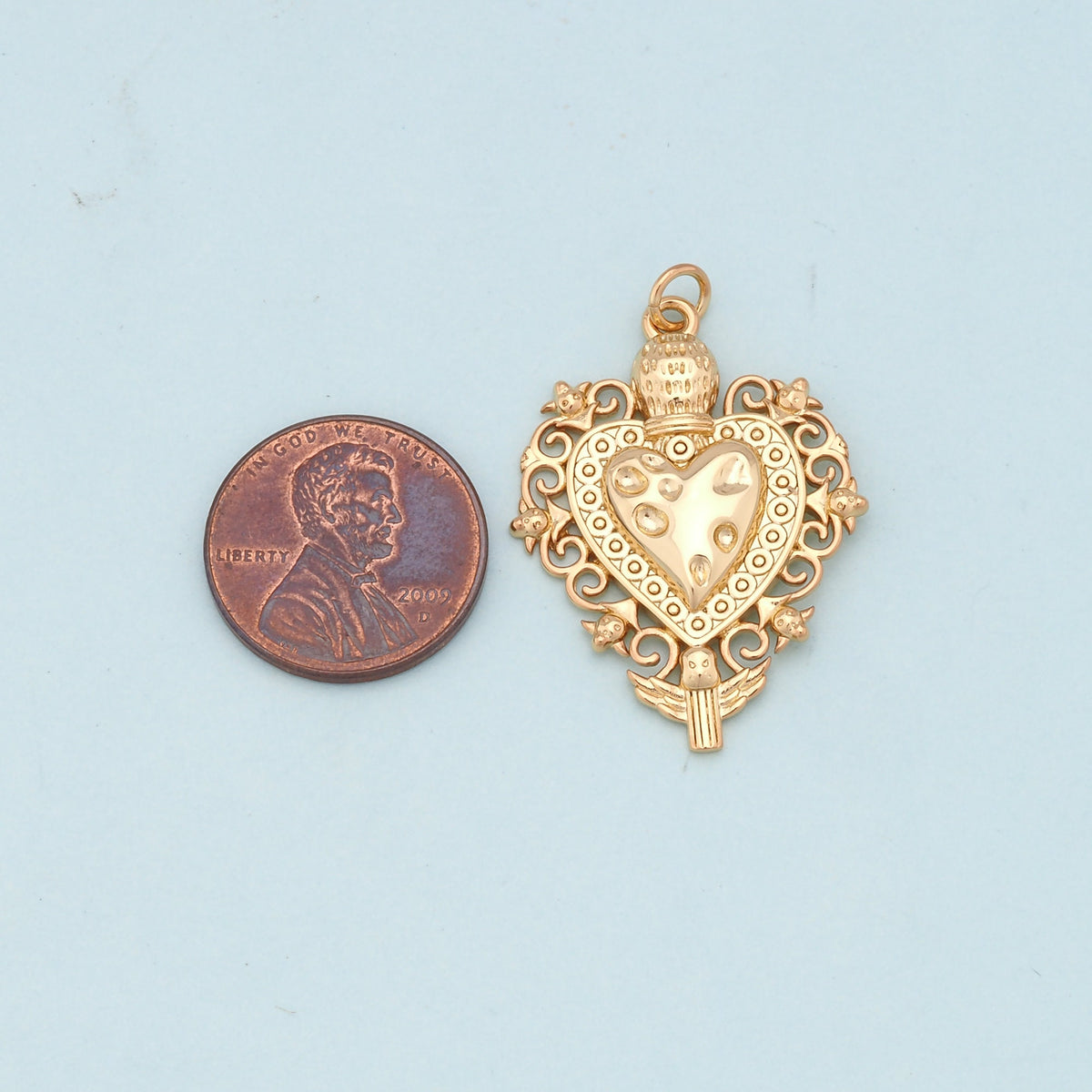 Gold sacred Heart Charms,18K Gold Filled flame sacred heart Pendant,Religious Charm Bracelet Necklace for DIY Jewelry Making 