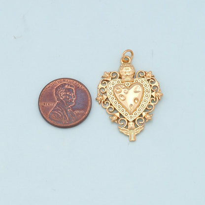 Gold sacred Heart Charms,18K Gold Filled flame sacred heart Pendant,Religious Charm Bracelet Necklace for DIY Jewelry Making 