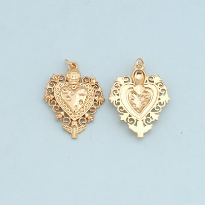 Gold sacred Heart Charms,18K Gold Filled flame sacred heart Pendant,Religious Charm Bracelet Necklace for DIY Jewelry Making 