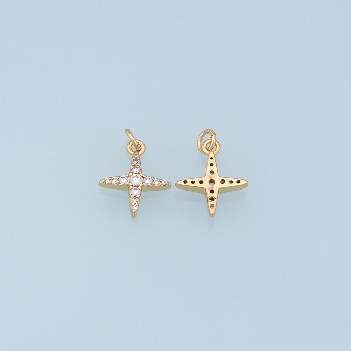 Gold Star Charms,18K Gold Filled Starburst Pendant,CZ Black North Star Charm Bracelet Necklace for DIY Jewelry Making Supply