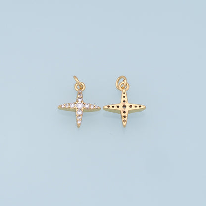 Gold Star Charms,18K Gold Filled Starburst Pendant,CZ Black North Star Charm Bracelet Necklace for DIY Jewelry Making Supply