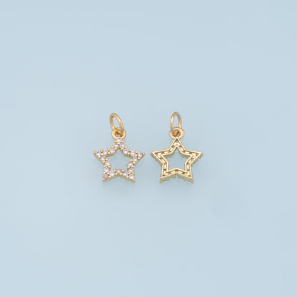18K Gold Filled Star Pendant,CZ Star Charm Bracelet Necklace for DIY Jewelry Making Supply