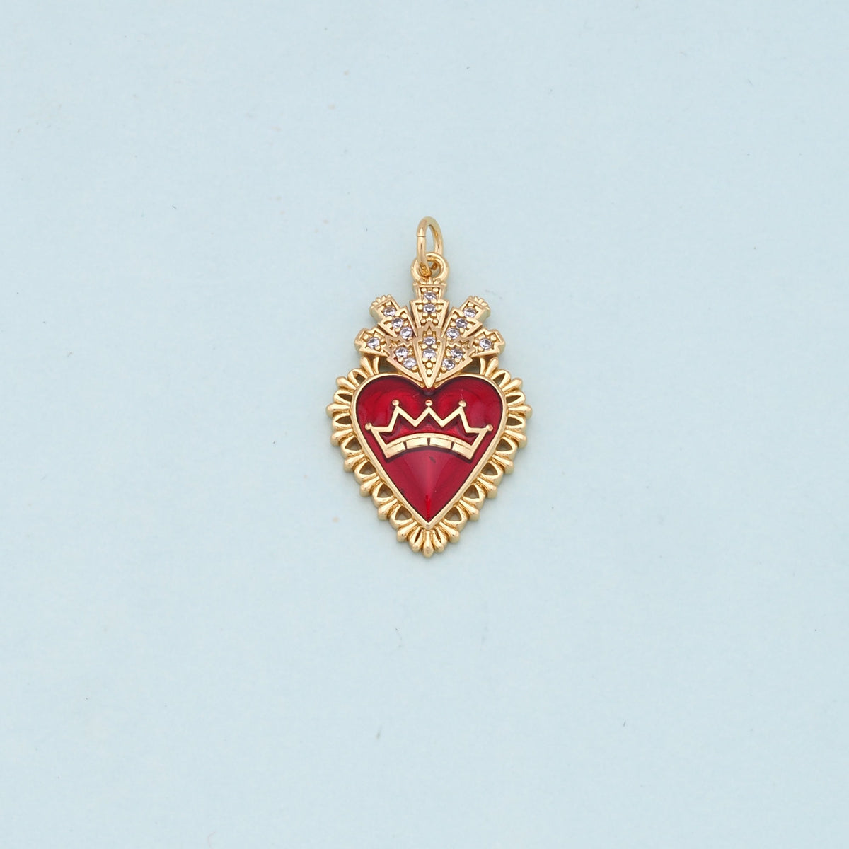 Gold Red sacred Heart Charms,18K Gold Filled flame sacred heart Pendant,Religious Charm Bracelet Necklace for DIY Jewelry Mak