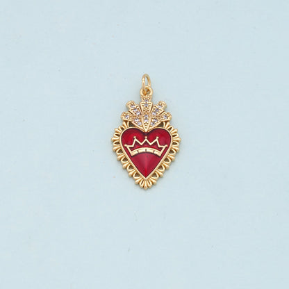 Gold Red sacred Heart Charms,18K Gold Filled flame sacred heart Pendant,Religious Charm Bracelet Necklace for DIY Jewelry Mak