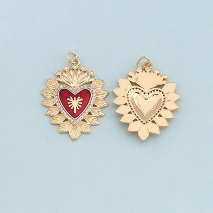 Gold Red sacred Heart Charms,18K Gold Filled flame sacred heart Pendant,Religious Charm Bracelet Necklace for DIY Jewelry Mak
