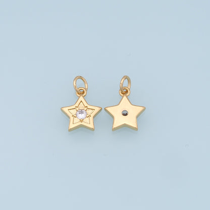 18K Gold Filled Star Pendant,CZ Star Charm Bracelet Necklace for DIY Jewelry Making Supply