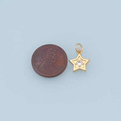 18K Gold Filled Star Pendant,CZ Star Charm Bracelet Necklace for DIY Jewelry Making Supply