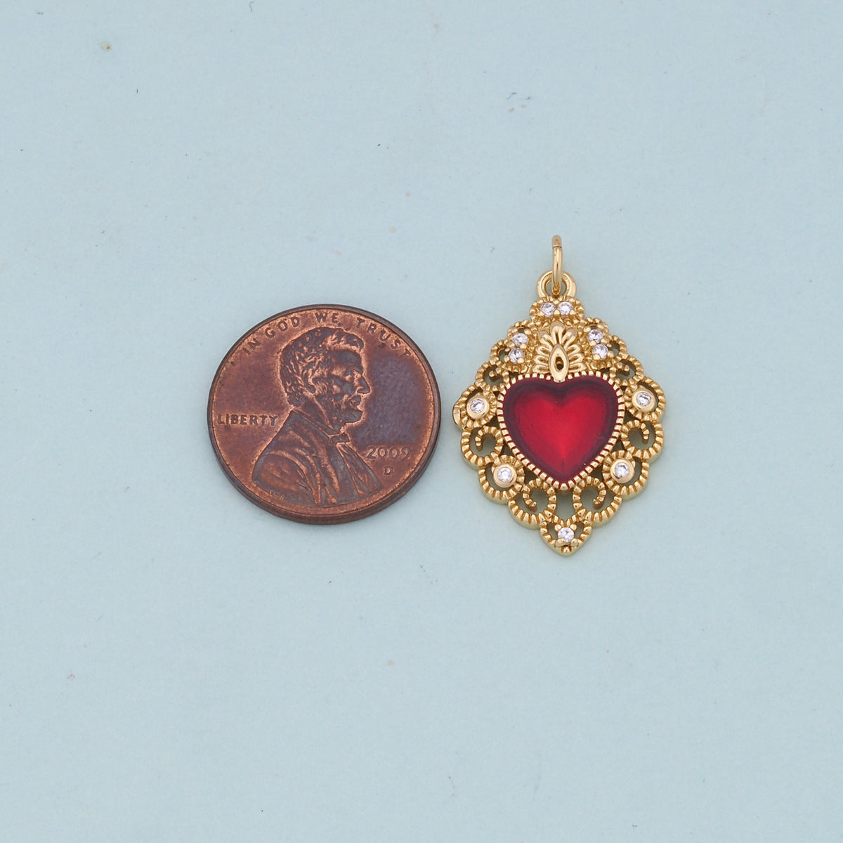 Gold Red sacred Heart Charms,18K Gold Filled flame sacred heart Pendant,Religious Charm Bracelet Necklace for DIY Jewelry Mak