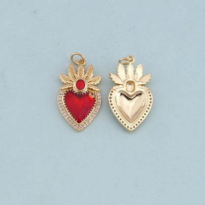 18K Gold Filled Sacred Heart Charm Pendant for Jewelry Making