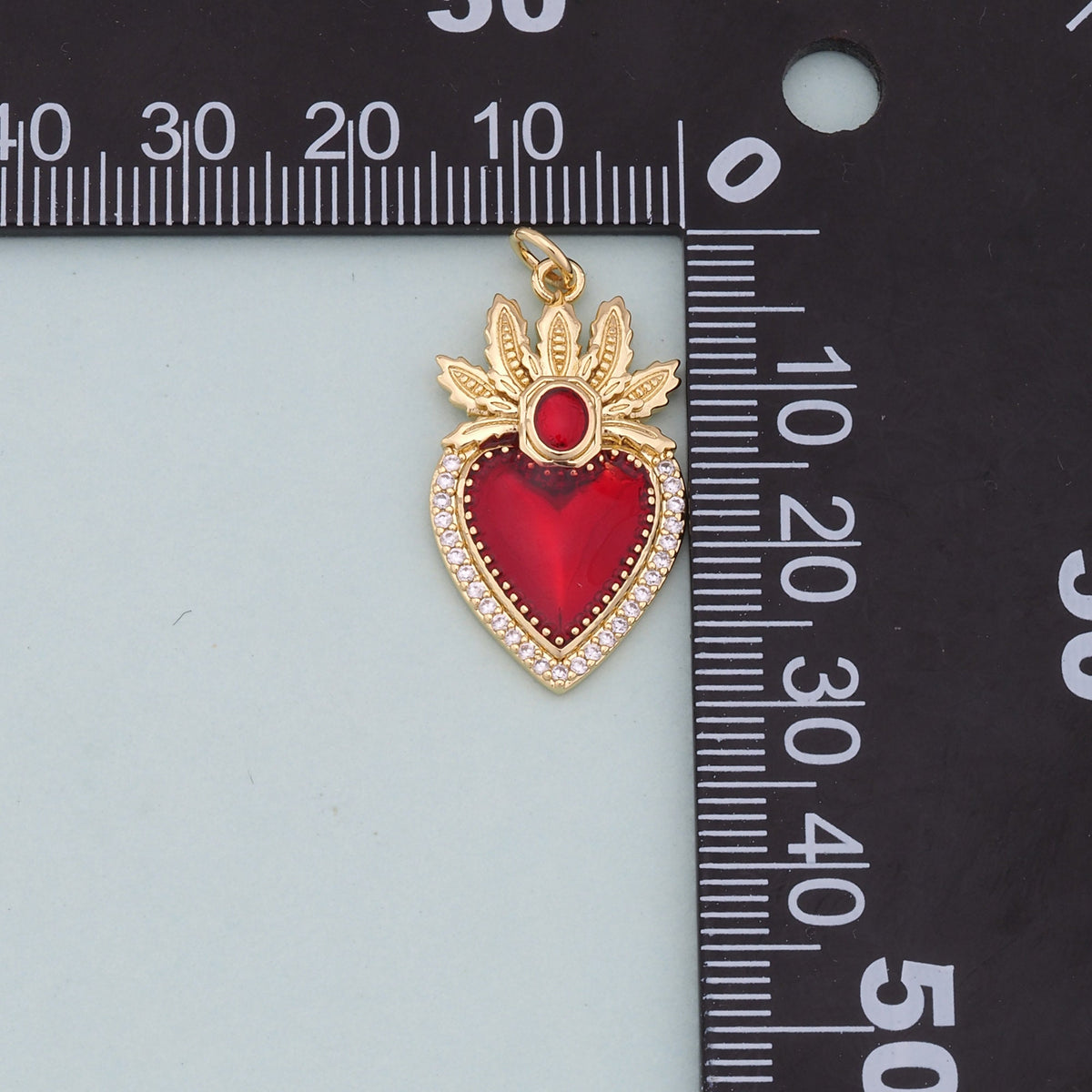 Gold Red sacred Heart Charms,18K Gold Filled flame sacred heart Pendant,Religious Charm Bracelet Necklace for DIY Jewelry Mak