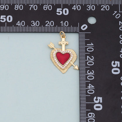 Gold Red sacred Heart Charms,18K Gold Filled flame sacred heart Pendant,Religious Charm Bracelet Necklace for DIY Jewelry Mak