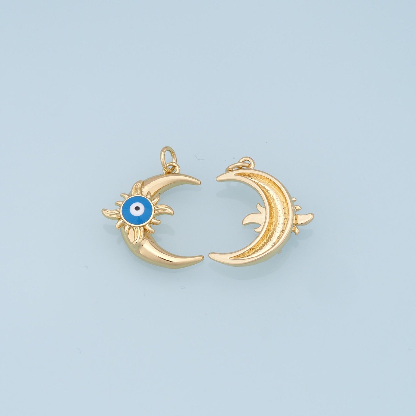 Gold Moon Evil Eye Charms,18K Gold Filled Moon Pendant,Evil Eye Charm Bracelet Necklace for DIY Jewelry Making Supply