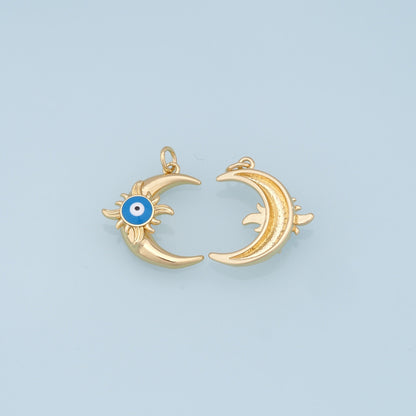 Gold Moon Evil Eye Charms,18K Gold Filled Moon Pendant,Evil Eye Charm Bracelet Necklace for DIY Jewelry Making Supply