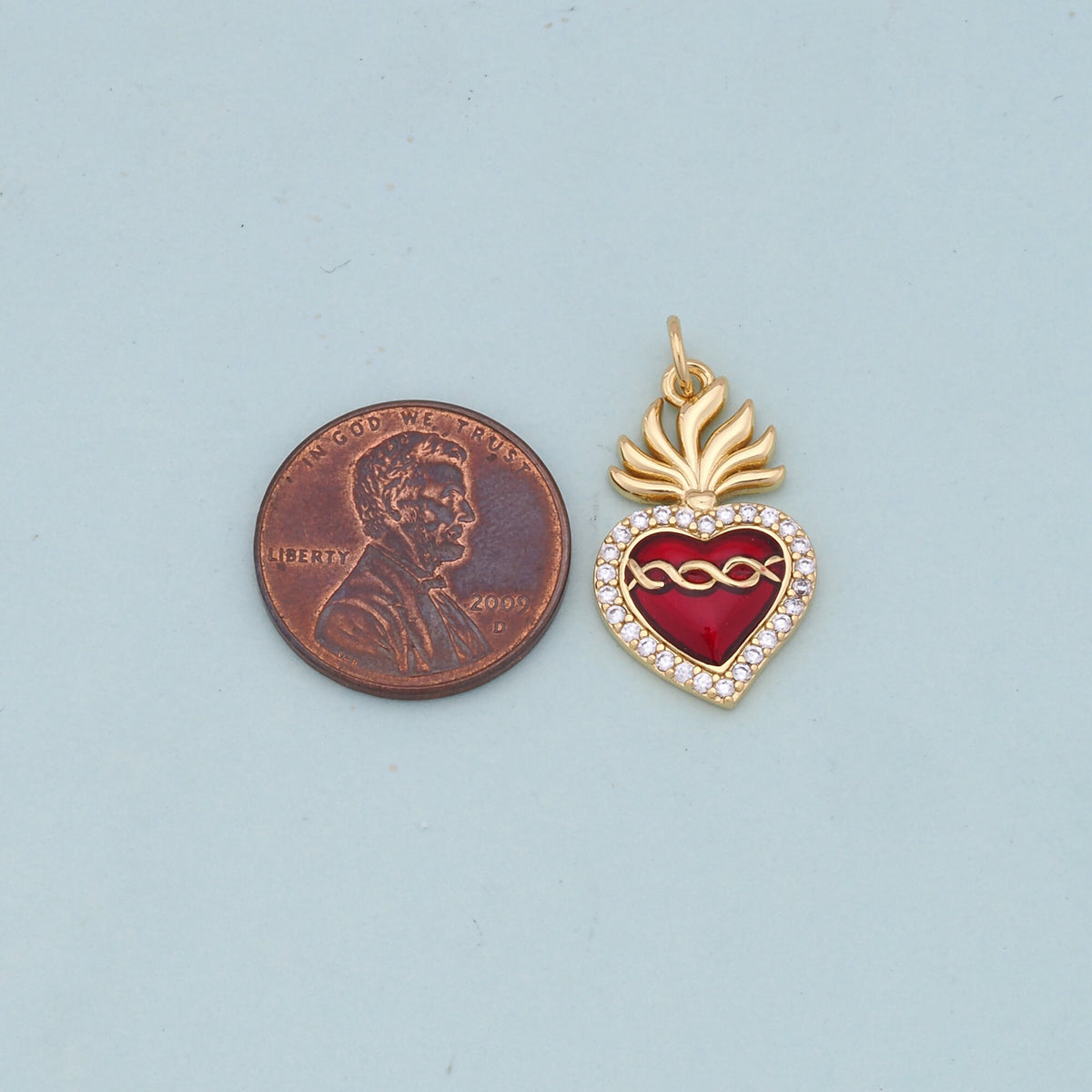Gold Red sacred Heart Charms,18K Gold Filled flame sacred heart Pendant,Religious Charm Bracelet Necklace for DIY Jewelry Mak