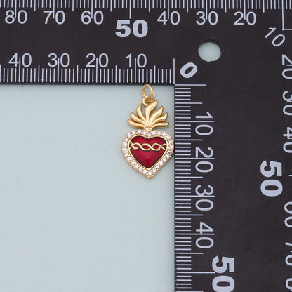 Gold Red sacred Heart Charms,18K Gold Filled flame sacred heart Pendant,Religious Charm Bracelet Necklace for DIY Jewelry Mak