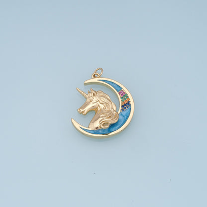 Gold Unicorn Moon Charms,18K Gold Filled Moon Pendant,Unicorn Charm Bracelet Necklace for DIY Jewelry Making Supply