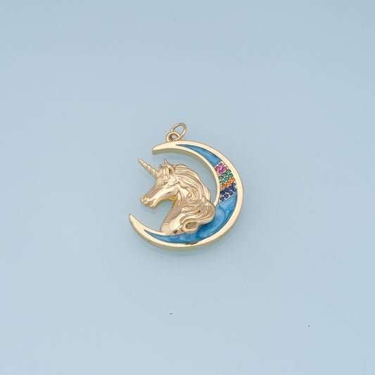 Gold Unicorn Moon Charms,18K Gold Filled Moon Pendant,Unicorn Charm Bracelet Necklace for DIY Jewelry Making Supply