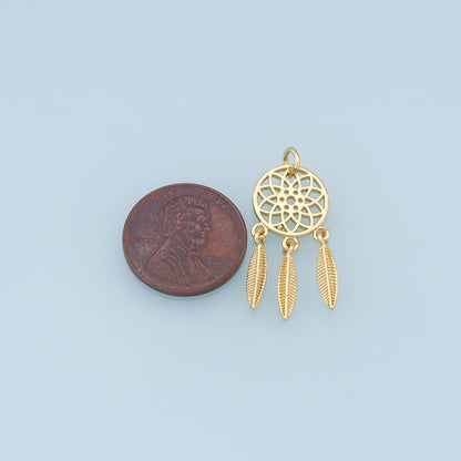 Gold dreamcatcher tassel Charms, 18K Gold Filled semicircle Pendant,Flowers Charm Bracelet Necklace for DIY Jewelry Making Supply