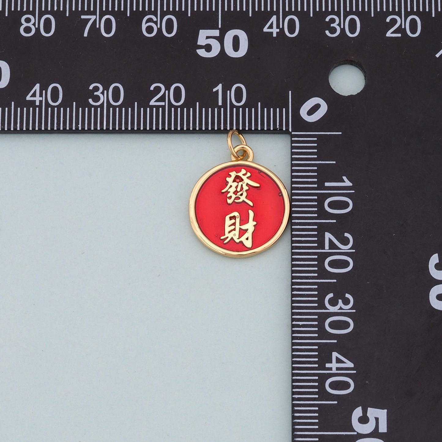 Gold Coin Enamel Charms,18K Gold Fille Chinese Character Wealth Charm for Necklace Bracelet Earring Supply