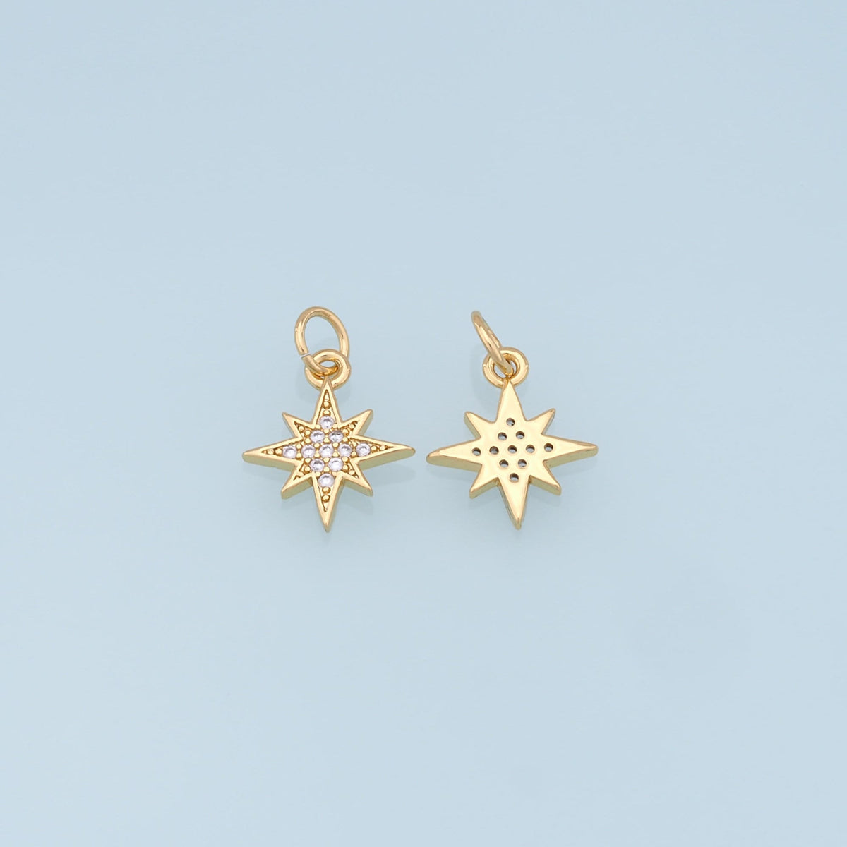Gold Star Charms,18K Gold Filled Starburst Pendant,CZ North Star Charm Bracelet Necklace for DIY Jewelry Making Supply