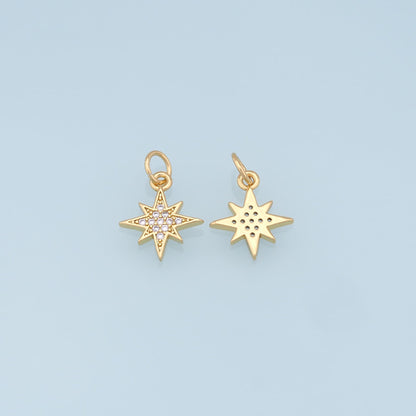 Gold Star Charms,18K Gold Filled Starburst Pendant,CZ North Star Charm Bracelet Necklace for DIY Jewelry Making Supply