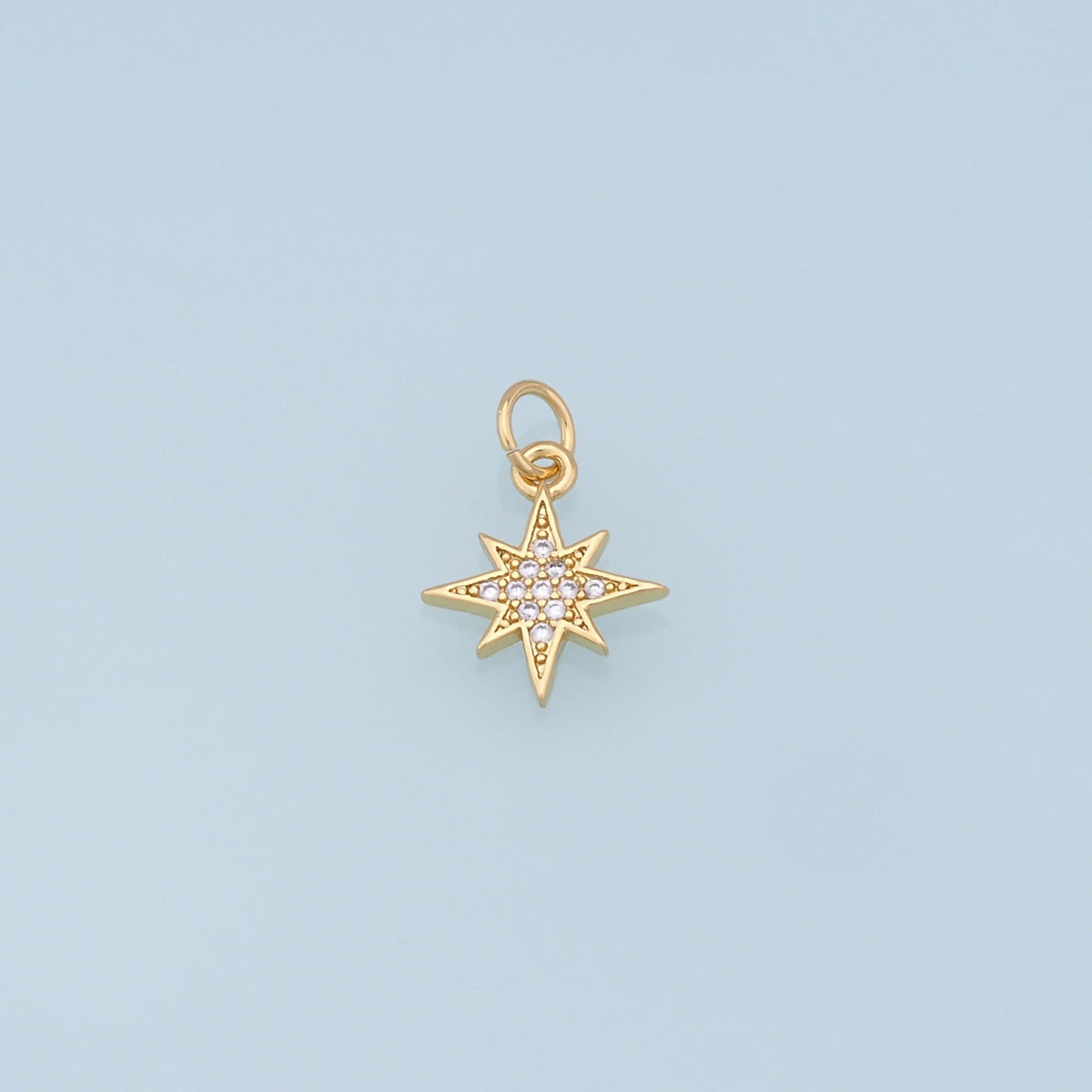 Gold Star Charms,18K Gold Filled Starburst Pendant,CZ North Star Charm Bracelet Necklace for DIY Jewelry Making Supply