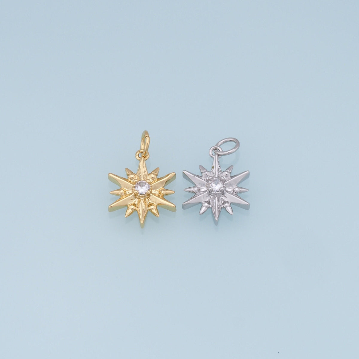 Gold Star Charms,18K Gold Filled Starburst Pendant,CZ North Star Charm Bracelet Necklace for DIY Jewelry Making Supply