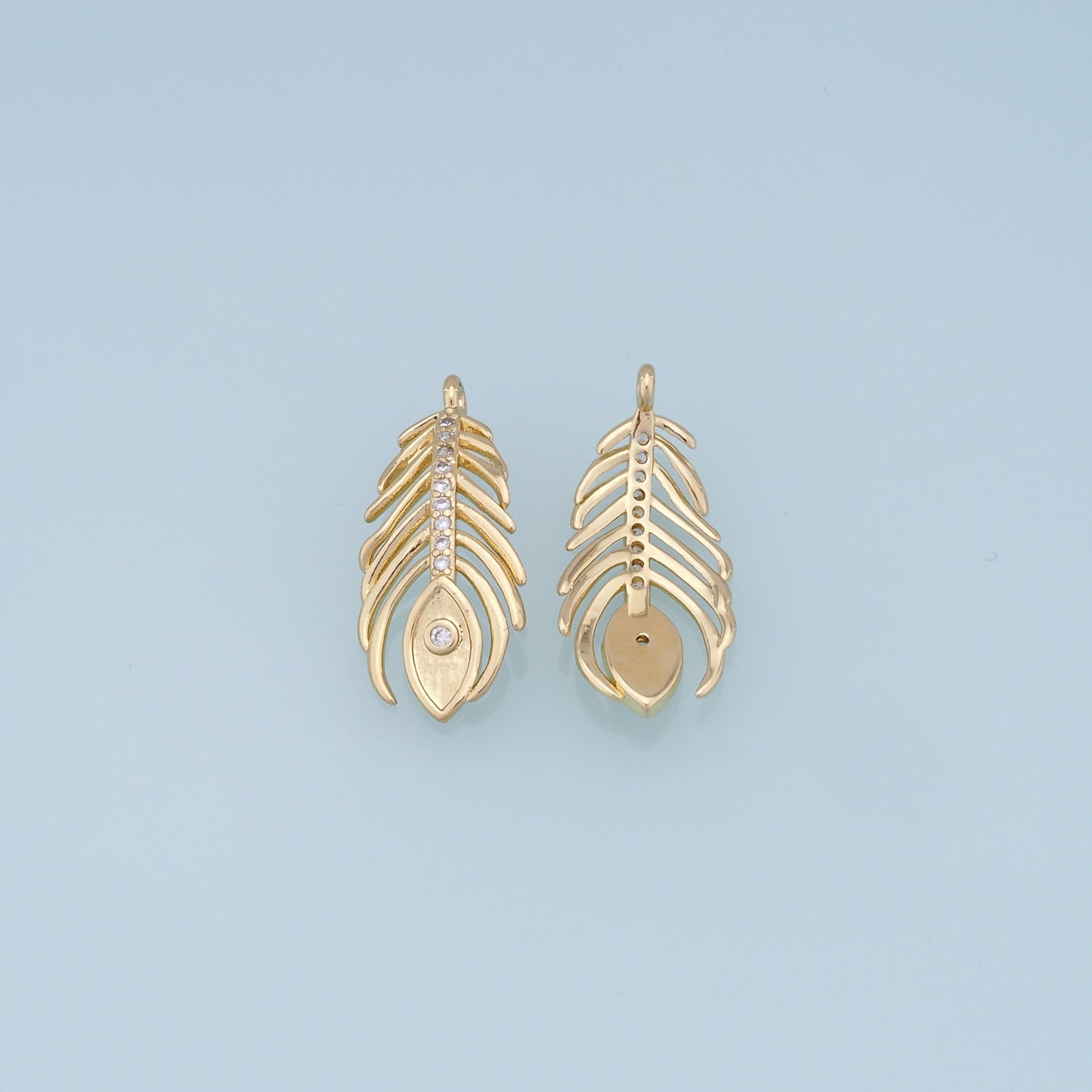 Gold Leaf Charms,18K Gold Filled Feather Pendant,CZ Micro Pave Leaf Charm Bracelet Necklace for DIY Jewelry Making Supply