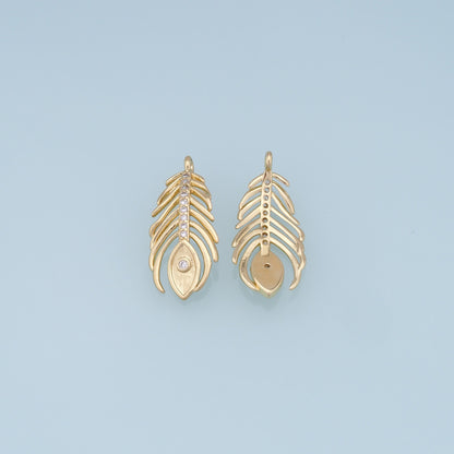Gold Leaf Charms,18K Gold Filled Feather Pendant,CZ Micro Pave Leaf Charm Bracelet Necklace for DIY Jewelry Making Supply