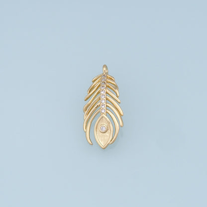 Gold Leaf Charms,18K Gold Filled Feather Pendant,CZ Micro Pave Leaf Charm Bracelet Necklace for DIY Jewelry Making Supply