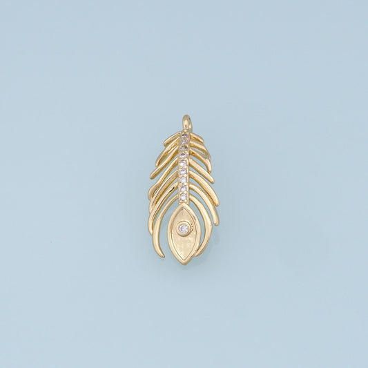 Gold Leaf Charms,18K Gold Filled Feather Pendant,CZ Micro Pave Leaf Charm Bracelet Necklace for DIY Jewelry Making Supply