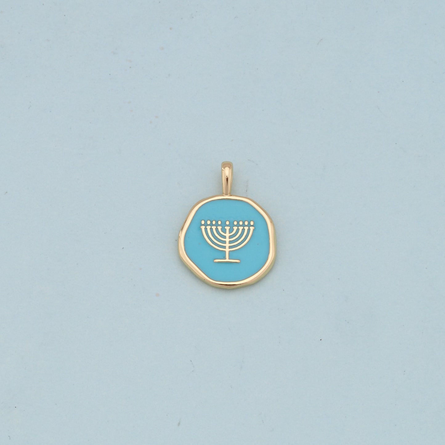 Gold enamel Menorah Charms,18K Gold Filled enamel Pendant Charm Bracelet Necklace for DIY Jewelry Making Supply