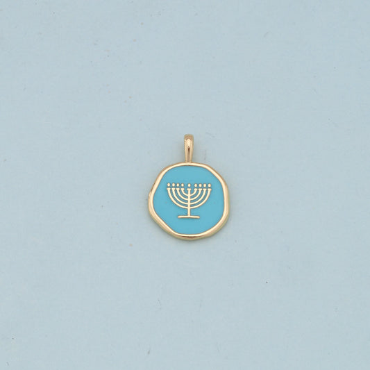 Gold enamel Menorah Charms,18K Gold Filled enamel Pendant Charm Bracelet Necklace for DIY Jewelry Making Supply
