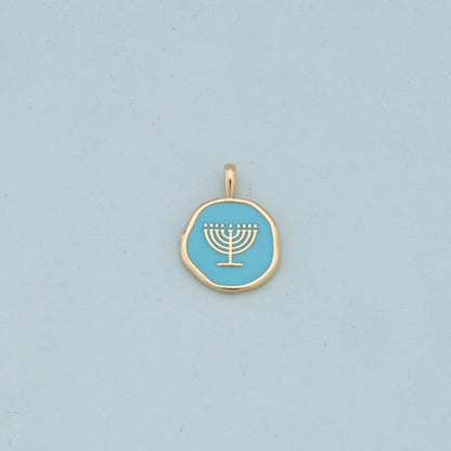 Gold enamel Menorah Charms,18K Gold Filled enamel Pendant Charm Bracelet Necklace for DIY Jewelry Making Supply