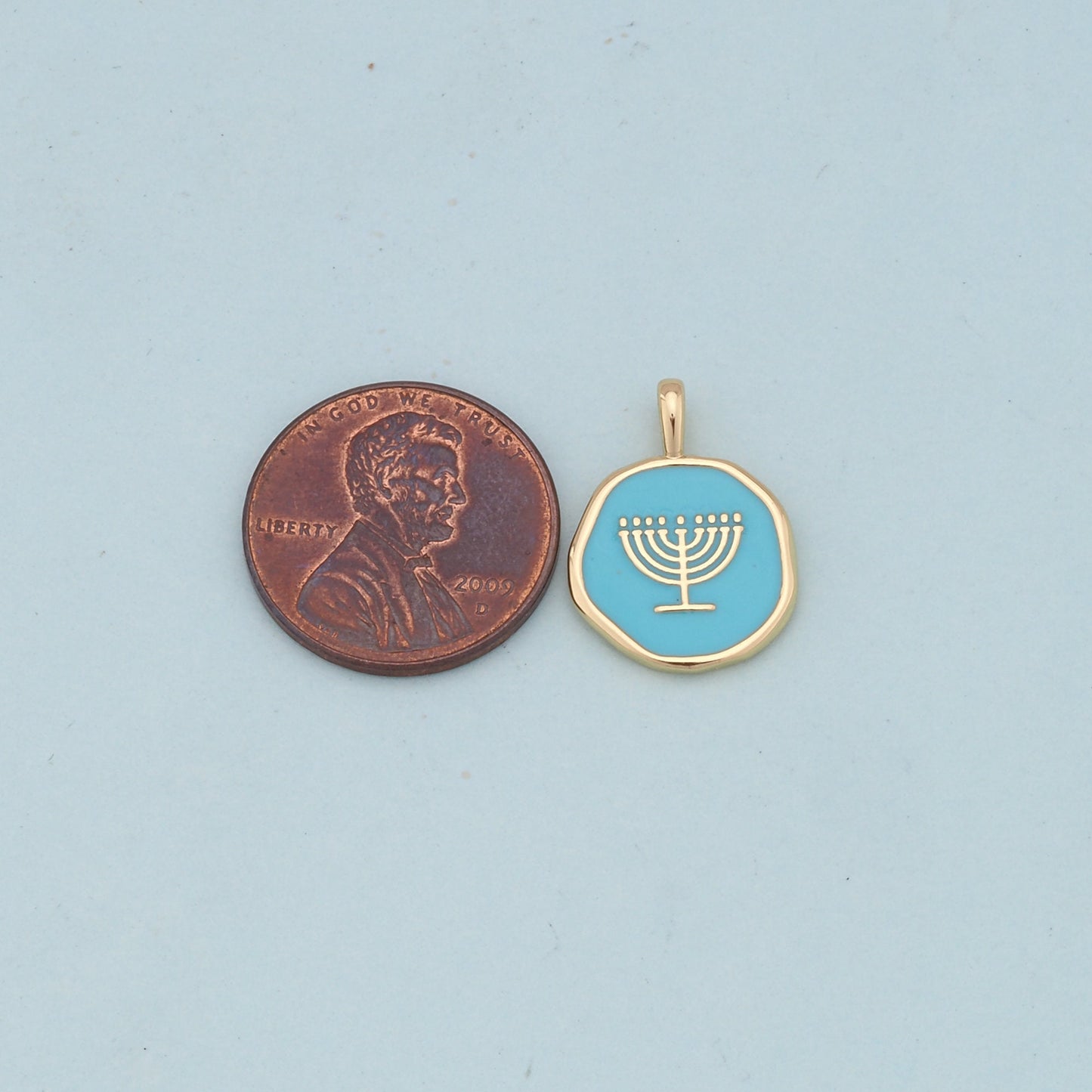 Gold enamel Menorah Charms,18K Gold Filled enamel Pendant Charm Bracelet Necklace for DIY Jewelry Making Supply