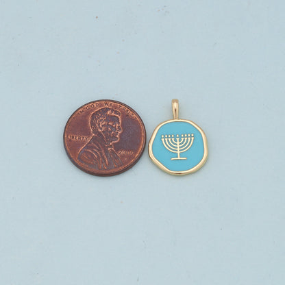 Gold enamel Menorah Charms,18K Gold Filled enamel Pendant Charm Bracelet Necklace for DIY Jewelry Making Supply
