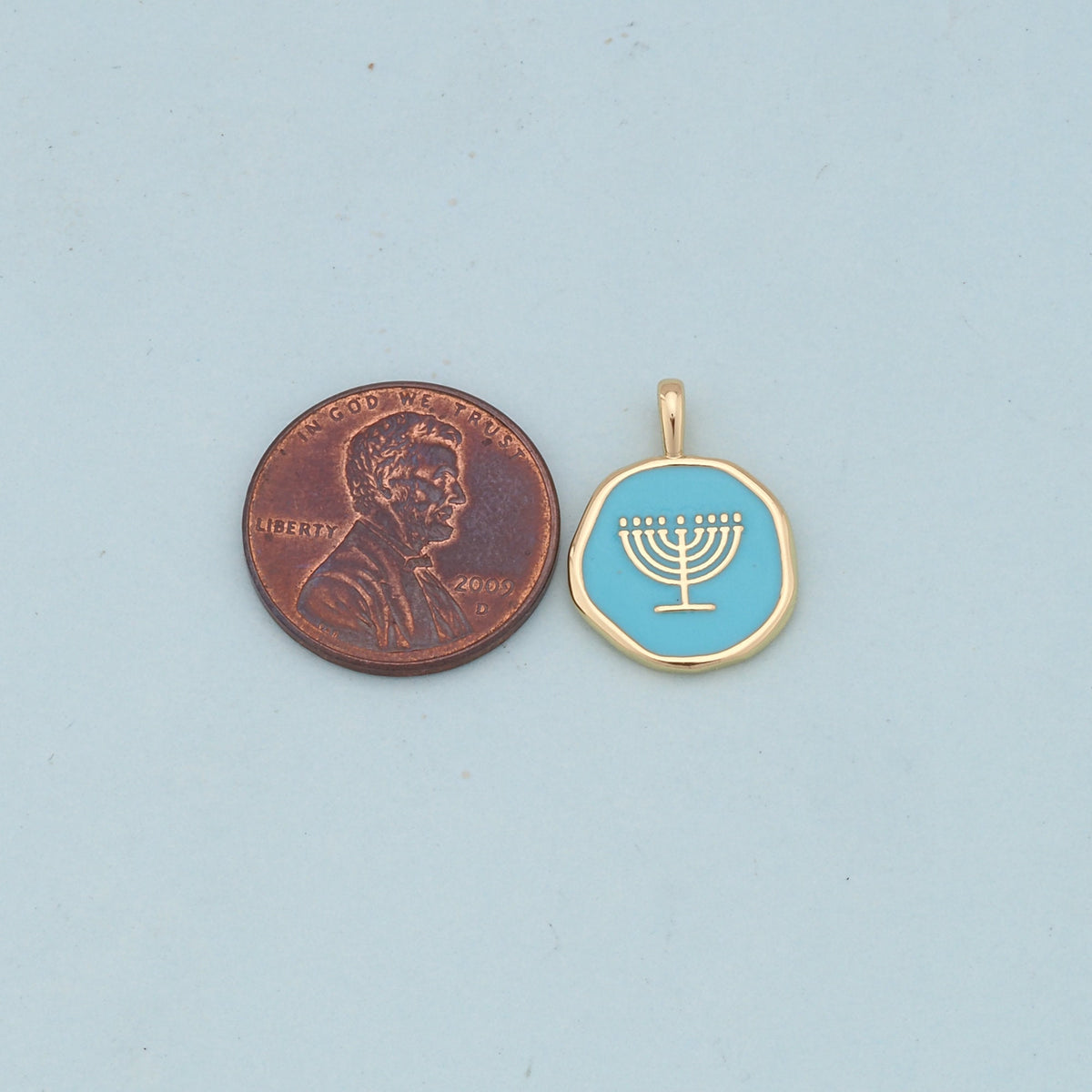 Gold enamel Menorah Charms,18K Gold Filled enamel Pendant Charm Bracelet Necklace for DIY Jewelry Making Supply