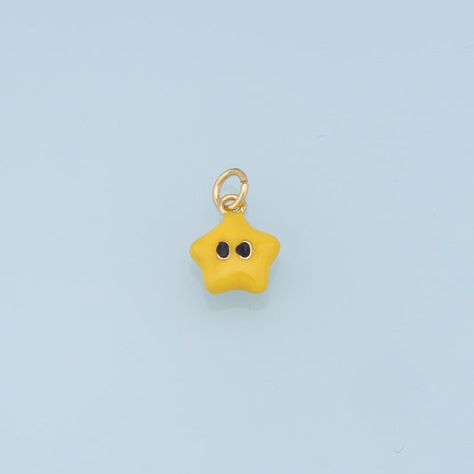 Cute Star Charms,18K Gold Filled Enamel Star Pendant,Kawaii Charm Bracelet Necklace for DIY Jewelry Making Supply