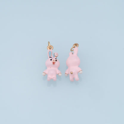 Cute Rabbit Charms,18K Gold Filled Enamel Rabbit Pendant,Kawaii Charm Bracelet Necklace for DIY Jewelry Making Supply