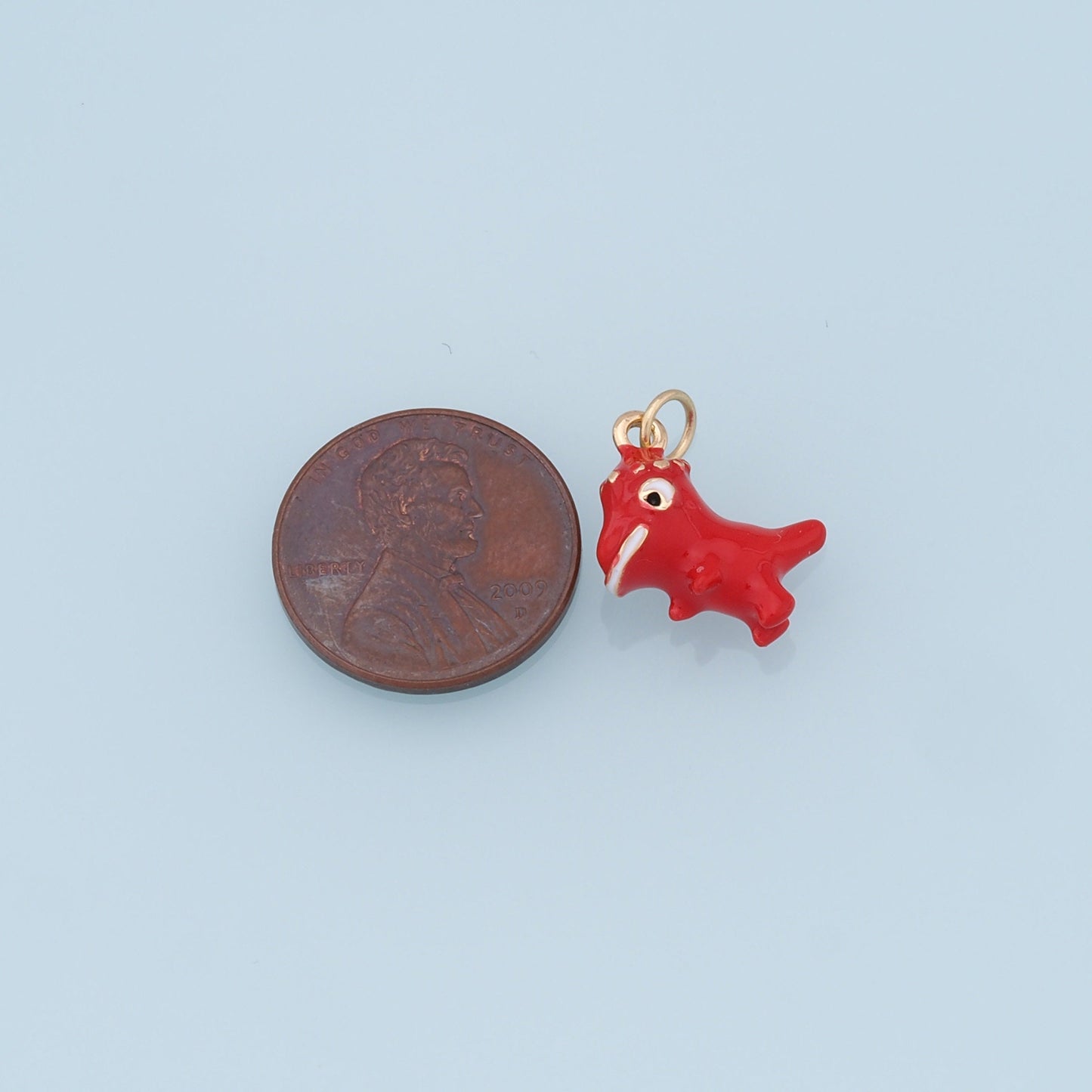 Cute Red Dinosaur Charms,18K Gold Filled Enamel Dinosaur Pendant,Kawaii Charm Bracelet Necklace for DIY Jewelry Making Supply