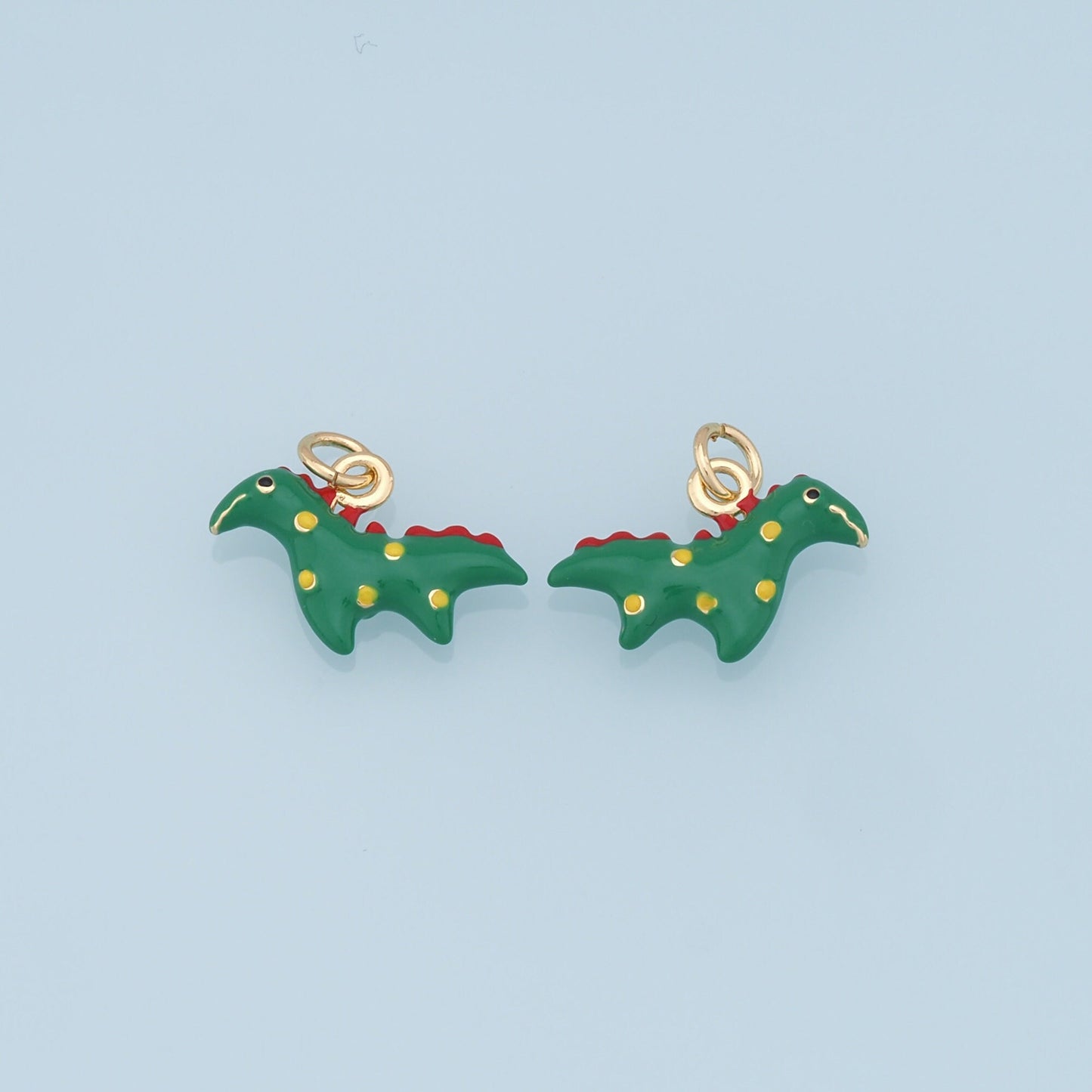 Cute Green Dinosaur Charms,18K Gold Filled Enamel Dinosaur Pendant,Kawaii Charm Bracelet Necklace for DIY Jewelry Making Supply