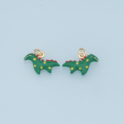 Cute Green Dinosaur Charms,18K Gold Filled Enamel Dinosaur Pendant,Kawaii Charm Bracelet Necklace for DIY Jewelry Making Supply
