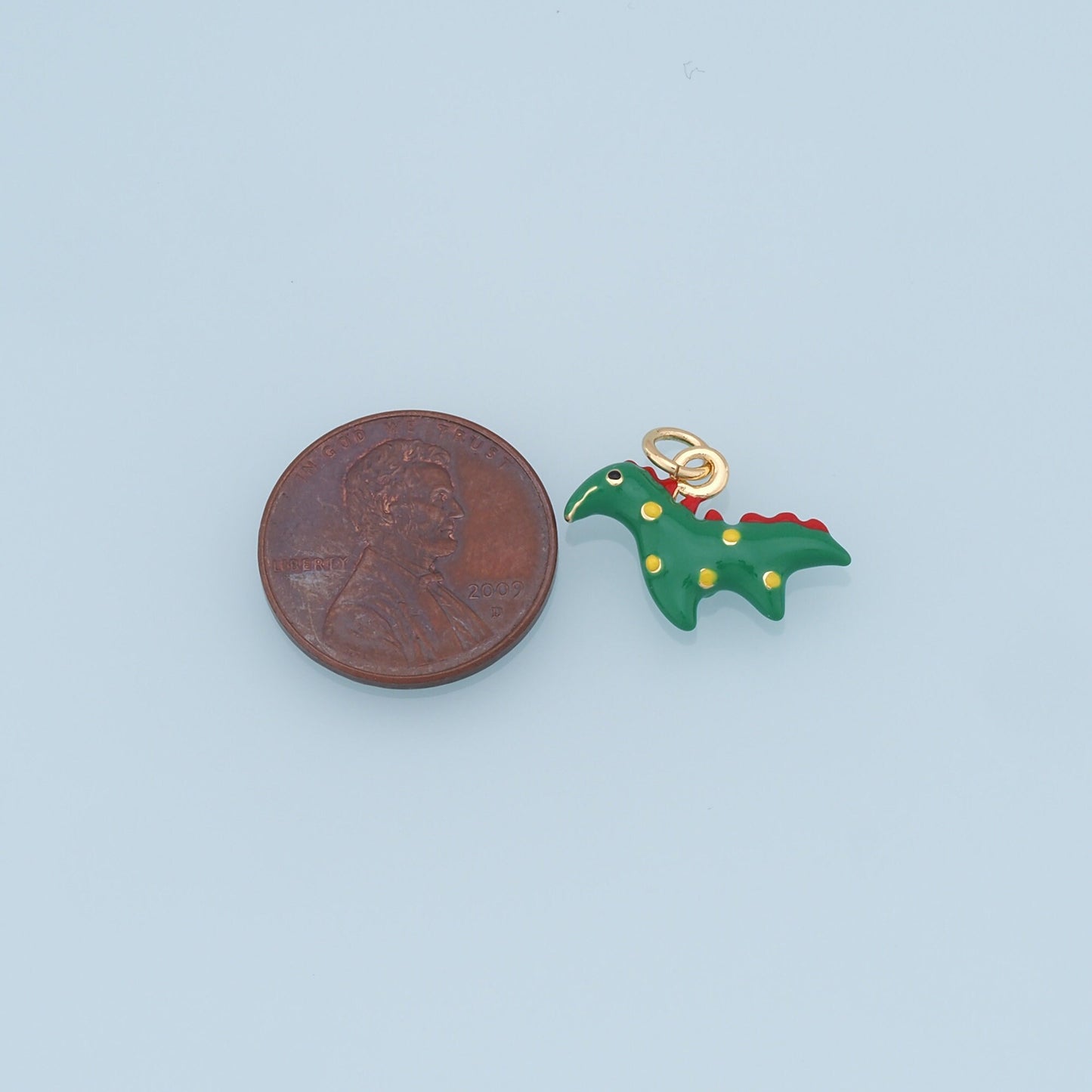 Cute Green Dinosaur Charms,18K Gold Filled Enamel Dinosaur Pendant,Kawaii Charm Bracelet Necklace for DIY Jewelry Making Supply