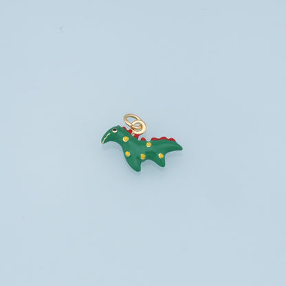 Cute Green Dinosaur Charms,18K Gold Filled Enamel Dinosaur Pendant,Kawaii Charm Bracelet Necklace for DIY Jewelry Making Supply