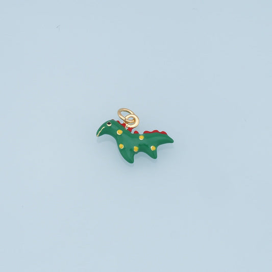 Cute Green Dinosaur Charms,18K Gold Filled Enamel Dinosaur Pendant,Kawaii Charm Bracelet Necklace for DIY Jewelry Making Supply