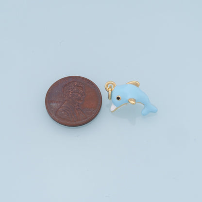 Cute Dolphin Charms,18K Gold Filled Enamel Dolphin Pendant,Kawaii Charm Bracelet Necklace for DIY Jewelry Making Supply